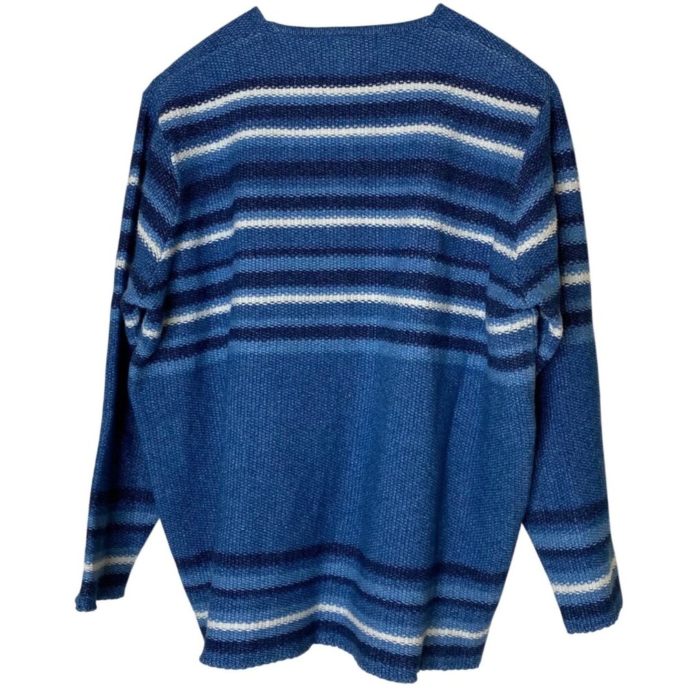 LL Bean Vintage Women’s L Blue White Stripe Cotton Sweater Made in Scotland - Picture 2 of 6